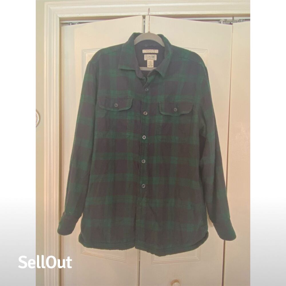 L.L. Bean Men's Plaid Fleece-Lined Flannel Shirt Blue Size L